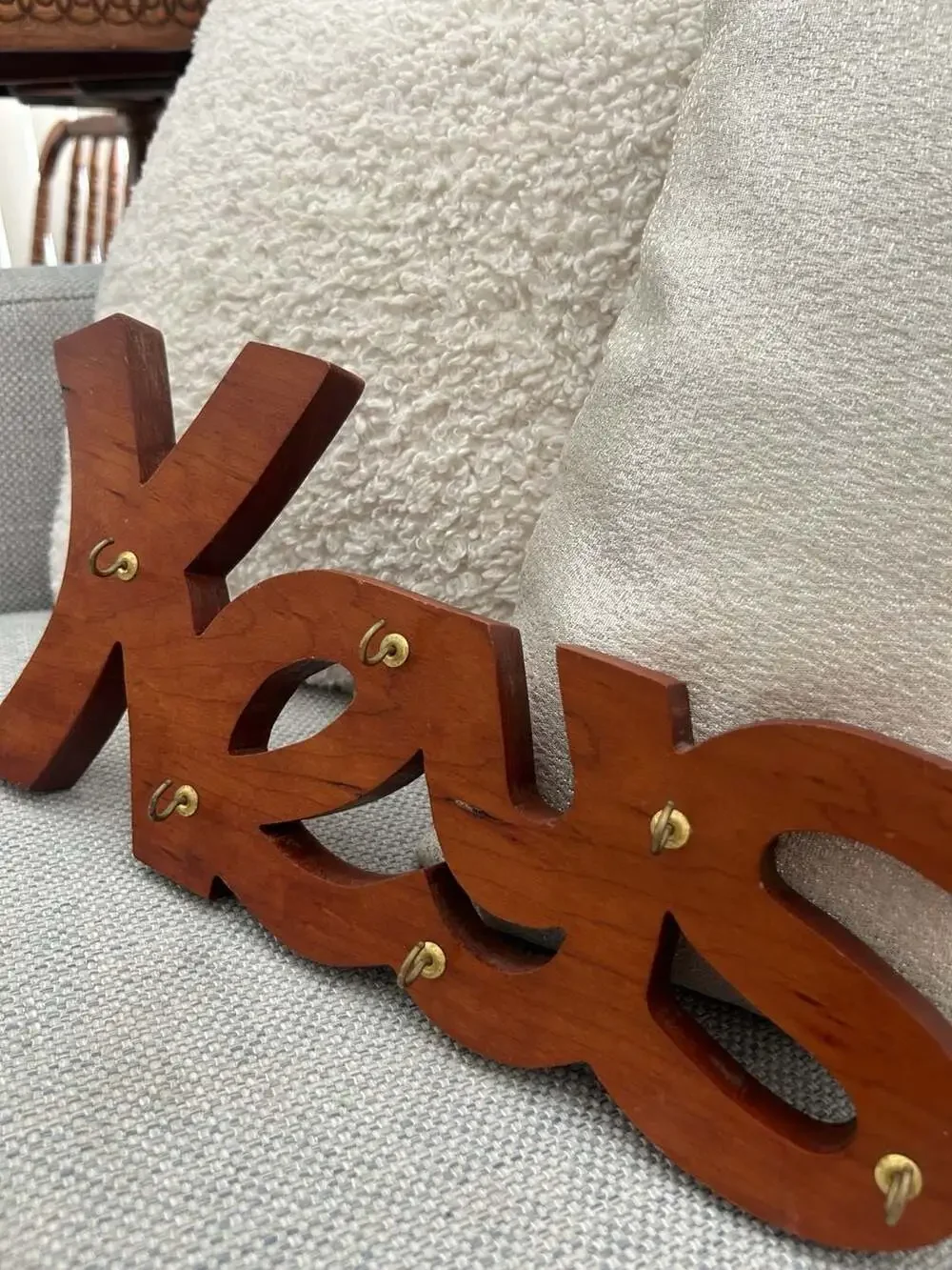 Vintage Wooden 'KEYS' Wall Mount Key Holder Organizer with Brass Hooks